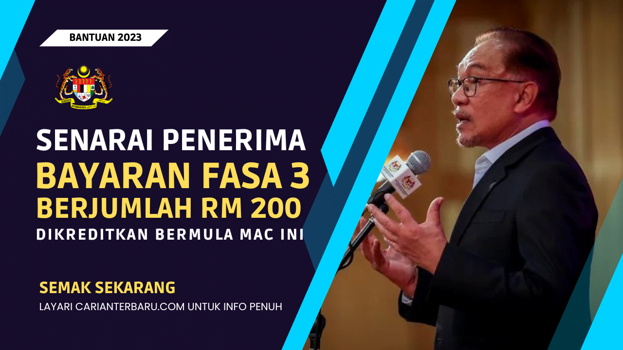 Bayaran Fasa 3 RM200 Dikreditkan Bermula Mac