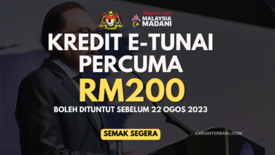 Kredit E-Tunai RM200 : Boleh Dituntut Sebelum 22 Ogos 2023