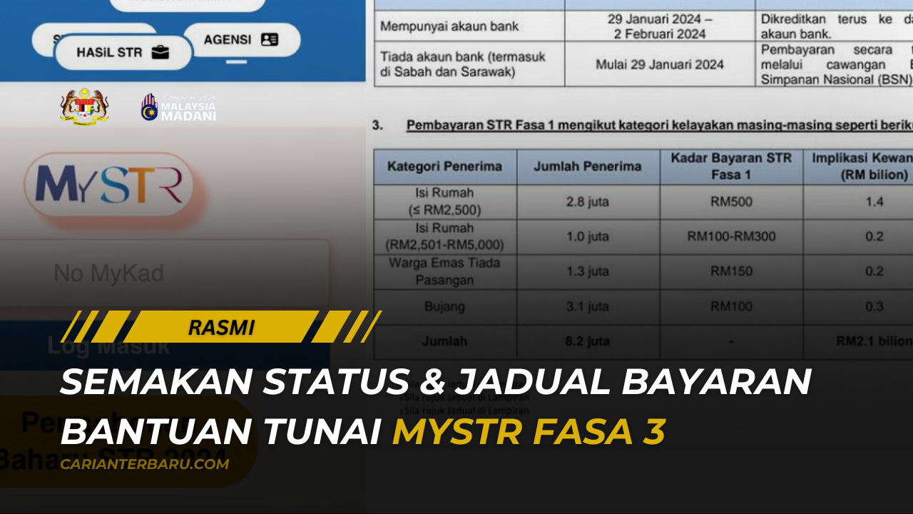 Bantuan MySTR Fasa 3 : Semakan Status & Jadual Bayaran