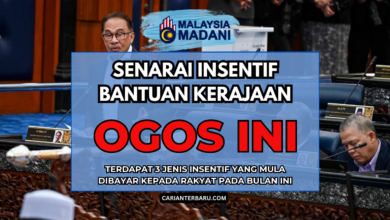 Senarai Insentif Bantuan Kerajaan Yang Dibayar Ogos Ini