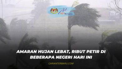 Amaran Hujan Lebat & Ribut Petir Di Beberapa Negeri Hari Ini