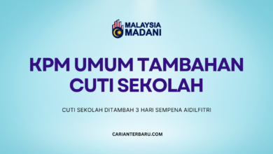 KPM Umum Cuti Sekolah : Tambahan 3 Hari Sempena Aidilfitri