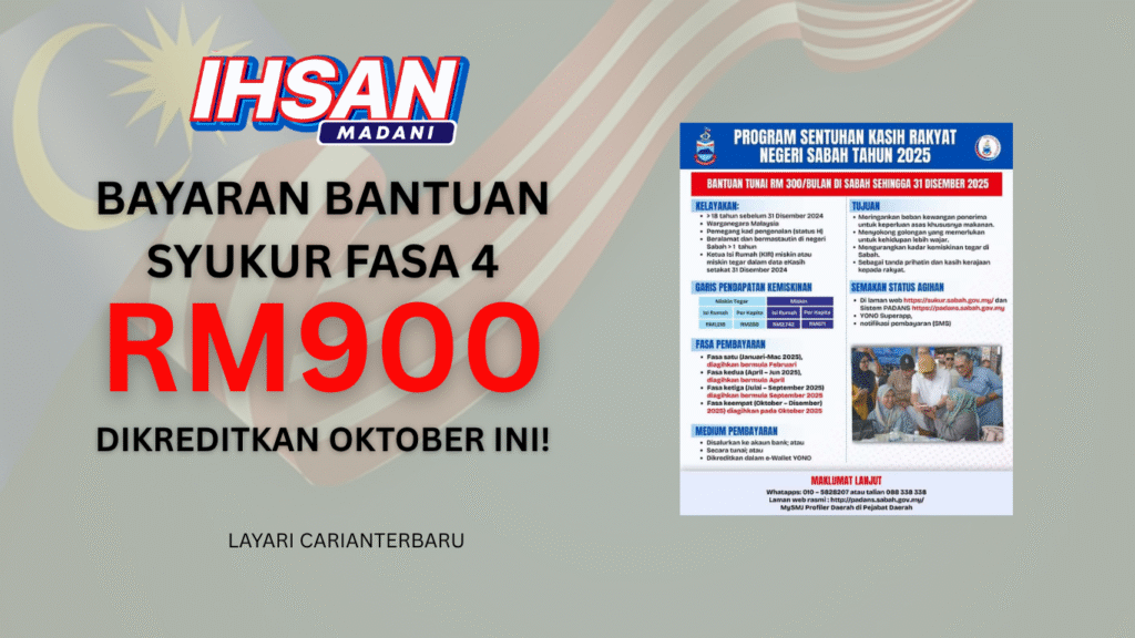 SYUKUR Sabah Fasa 4 RM900 Dikreditkan Oktober Ini